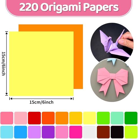 Tiehuoxia Origami Paper 6x6,220pcs Sheets Origami 20 Colors with Tutorial Manual, Folding Paper for Fun & Relaxation, DIY Art and Craft Projects in Saudi Arabia
