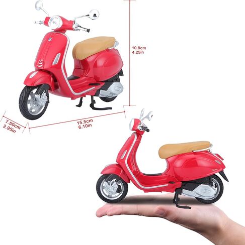 1/18 Scale Collection Miniature Scooter Motorcycle Model Compatible with Piaggio Vespa Primavera 150 Red 32721 in Saudi Arabia