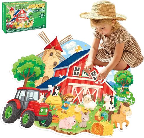 Farm Animals Floor Puzzles for Kids Ages 3-5, Large Piece Puzzles for Kids, Preschool Floor Puzzle for Toddlers, Jigsaw Puzzle Gift for Girls Boys in Kuwait