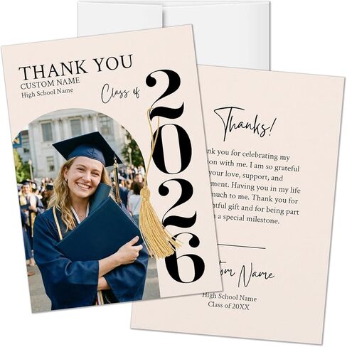 Personalized Graduation Thank You Cards with Photo, Class of 2026 Graduation Thank You Card, 5x7 Custom Thank You Cards with Envelopes in Kuwait