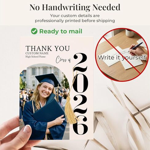Personalized Graduation Thank You Cards with Photo, Class of 2026 Graduation Thank You Card, 5x7 Custom Thank You Cards with Envelopes in Kuwait