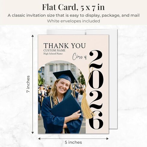 Personalized Graduation Thank You Cards with Photo, Class of 2026 Graduation Thank You Card, 5x7 Custom Thank You Cards with Envelopes in Kuwait