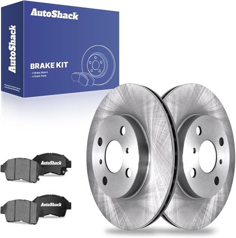 دوارات فرامل أمامية ومنصات سيراميك من AutoShack لسيارة Toyota & Geo، Corolla 1993-1997 Prizm 1993-1997، FWD AWD L4 1.6L 1.8L - مطلية بالكهرباء ومثقوبة ومشقوقة - ShadowGuard - 10.04 بوصة (255 مم)، 4 عروات in Kuwait