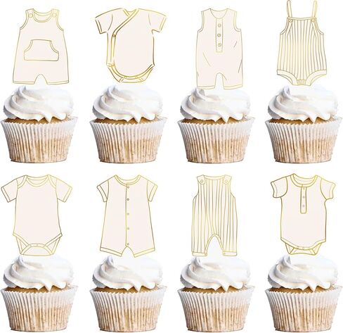 48Pcs Baby Shower Cupcake Toppers, 12 Designs Gender Neutral Baby Clothes Cake Decorations, Baby Shower Decorations for Gender Reveal Party Supplies in Kuwait