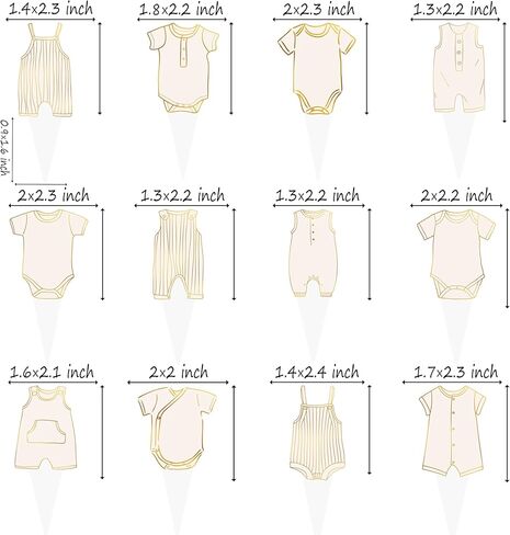 48Pcs Baby Shower Cupcake Toppers, 12 Designs Gender Neutral Baby Clothes Cake Decorations, Baby Shower Decorations for Gender Reveal Party Supplies in Kuwait