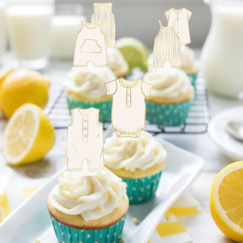 48Pcs Baby Shower Cupcake Toppers, 12 Designs Gender Neutral Baby Clothes Cake Decorations, Baby Shower Decorations for Gender Reveal Party Supplies in Kuwait
