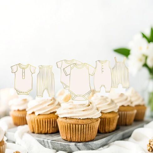 48Pcs Baby Shower Cupcake Toppers, 12 Designs Gender Neutral Baby Clothes Cake Decorations, Baby Shower Decorations for Gender Reveal Party Supplies in Kuwait