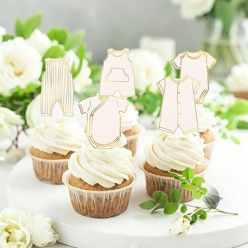 48Pcs Baby Shower Cupcake Toppers, 12 Designs Gender Neutral Baby Clothes Cake Decorations, Baby Shower Decorations for Gender Reveal Party Supplies in Kuwait