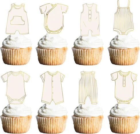 48Pcs Baby Shower Cupcake Toppers, 12 Designs Gender Neutral Baby Clothes Cake Decorations, Baby Shower Decorations for Gender Reveal Party Supplies in Kuwait