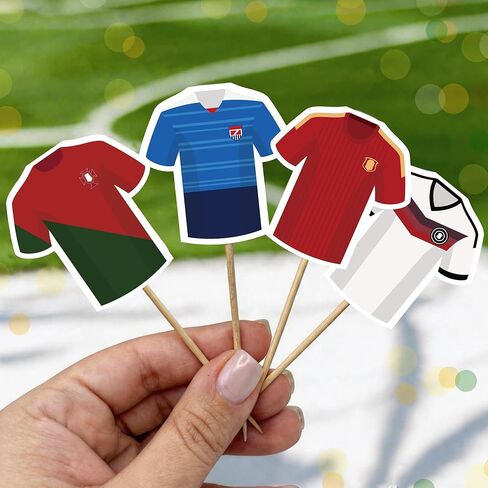 42 قطعة من أغطية الكب كيك من جيرسي كأس العالم، ديكورات حفلات أعياد الميلاد وحفلات كرة القدم لكرة القدم، ملصقات كعكة ذات طابع رياضي للأولاد لوازم حفلات أعياد الميلاد الرياضية-02 in Kuwait