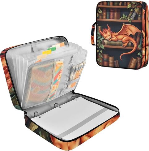 حقيبة ALAZA Dragon Bookshelf ذات 3 حلقات مع منظم ملفات الأكورديون 7 جيوب، حجم الحروف، محفظة ملفات قابلة للتوسيع ومجلدات حلقية in Kuwait