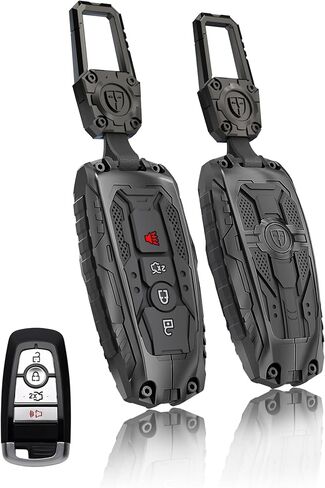 ملحقات حماية غطاء المفتاح الثقيل لـ 2018-2024 Ford Explorer F-150 Fusion Mustang Escape Edge Mustang Ranger Expedition Maverick Transport Key Fob (4 أزرار-أسود) in Kuwait