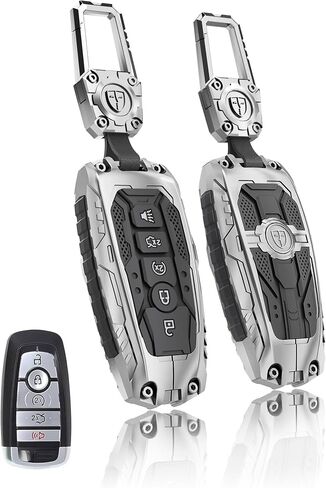 ملحقات حماية غطاء المفتاح الثقيل لـ 2018-2024 Ford Explorer F-150 Fusion Mustang Escape Edge Mustang Ranger Expedition Maverick Transport Key Fob (4 أزرار-أسود) in Kuwait