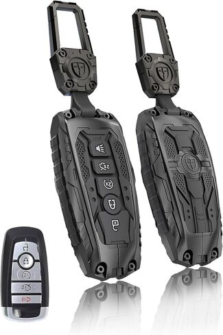 ملحقات حماية غطاء المفتاح الثقيل لـ 2018-2024 Ford Explorer F-150 Fusion Mustang Escape Edge Mustang Ranger Expedition Maverick Transport Key Fob (4 أزرار-أسود) in Kuwait