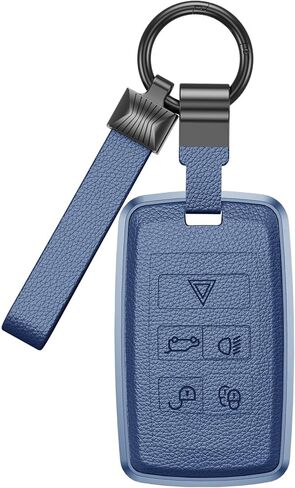 لغطاء Land Rover Key Fob، إطار من الألومنيوم وحقيبة واقية جلدية مع سلسلة مفاتيح، هيكل كامل مقاوم للصدمات لسيارة 2018-2025 Range Rover Sport Defender Discovery Jaguar (A-أسود) in Kuwait