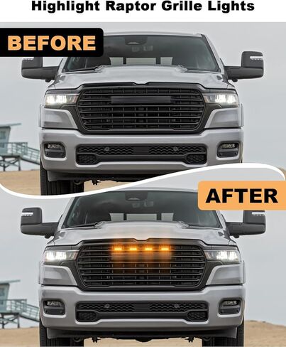 مصباح LED للشواية لـ 2025-2019 دودج رام 1500 2500 3500 ملحقات شبكة رابتور أضواء المصد الأمامي، 4 قطع (أصفر) in Kuwait