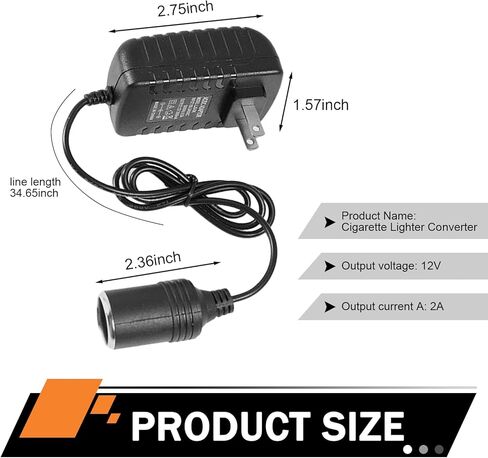 Car AC to DC Converter, 110-240V to 12V 2A Auto AC DC Converter Power Supply Adapter Transformer, 24W Car Cigarette Lighter Socket Adapter, for Most Cars (Black) in Kuwait