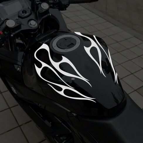 TOMALL Gas Tank Flame Vinyl Reflective Stickers for Motorcycle Car Automotive Exterior Universal Fuel Tank Fender Fire Stripes Decals Decoration Accessories (Silver-White) in Kuwait