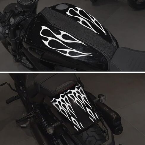 TOMALL Gas Tank Flame Vinyl Reflective Stickers for Motorcycle Car Automotive Exterior Universal Fuel Tank Fender Fire Stripes Decals Decoration Accessories (Silver-White) in Kuwait