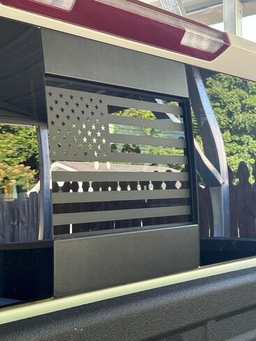 for Chevy Silverado/GMC Sierra 2019-2024 Back Center Sliding Window USA Flag Vinyl Sticker (Matte Black) in Saudi Arabia