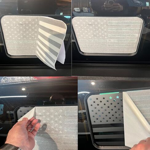 for Chevy Silverado/GMC Sierra 2019-2024 Back Center Sliding Window USA Flag Vinyl Sticker (Matte Black) in Saudi Arabia