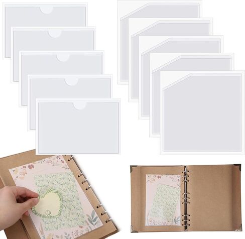 JJUNW 10 Pcs Adhesive Pockets for Planners, Journal Inserts Clear Adhesive Pockets PVC Index Top Open, Notebook Accessories for Planner Folder Self Sticky Clear Ideal Holder Binder Pocket in Saudi Arabia