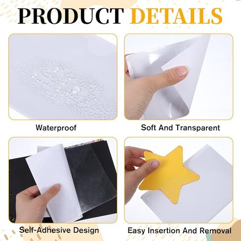 JJUNW 10 Pcs Adhesive Pockets for Planners, Journal Inserts Clear Adhesive Pockets PVC Index Top Open, Notebook Accessories for Planner Folder Self Sticky Clear Ideal Holder Binder Pocket in Saudi Arabia