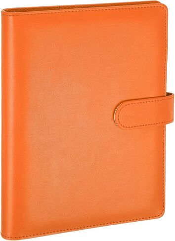 PATIKIL A5 Binder 6 Ring، غطاء حماية لدفاتر الملاحظات فضفاضة قابلة لإعادة الملء من جلد البولي يوريثان مع فتحة قلم وإبزيم مغناطيسي لمجموعة بطاقات الصور الفوتوغرافية، برتقالي in Kuwait
