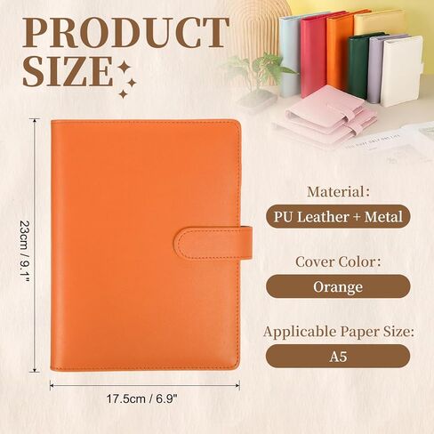 PATIKIL A5 Binder 6 Ring، غطاء حماية لدفاتر الملاحظات فضفاضة قابلة لإعادة الملء من جلد البولي يوريثان مع فتحة قلم وإبزيم مغناطيسي لمجموعة بطاقات الصور الفوتوغرافية، برتقالي in Kuwait