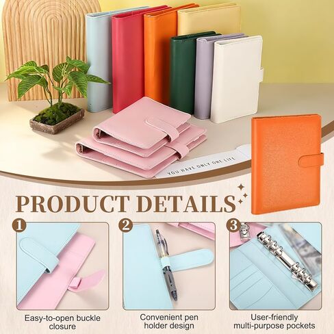 PATIKIL A5 Binder 6 Ring، غطاء حماية لدفاتر الملاحظات فضفاضة قابلة لإعادة الملء من جلد البولي يوريثان مع فتحة قلم وإبزيم مغناطيسي لمجموعة بطاقات الصور الفوتوغرافية، برتقالي in Kuwait