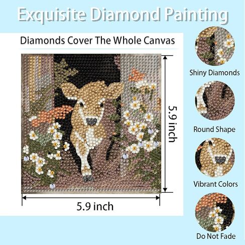 6 مجموعات من مجموعات الطلاء الماسي 5D للبالغين والأطفال، فن ماسي DIY لديكور جدار المنزل، وحيوانات لطيفة ومشاهد طبيعية بما في ذلك البومة، وحيد القرن، والجرو، والدلافين، والجنوم، والعجل، وديكور جدار المنزل 6 × 6 بوصة in Kuwait