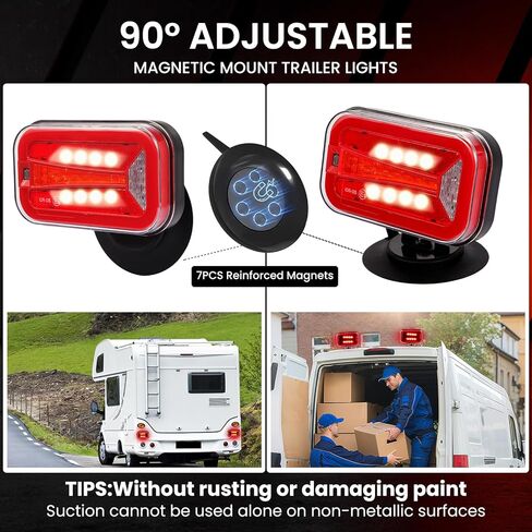 Wireless Trailer Lights Kit Magnetic – Rechargeable LED Tail Light, 90° Rotatable, 2.4GHz Wireless Transmission Up to 100FT, Waterproof Tow Lights for Truck, RV, Boat, Caravan in Saudi Arabia