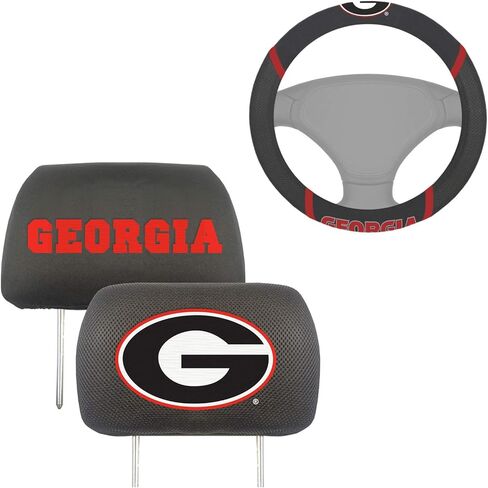 AAC FANMATS NCAA Car Accessories Bundle with Head Rests and Steering Wheel Cover for Georgia Bulldogs Fans Officially Licensed(3 Items) in Saudi Arabia