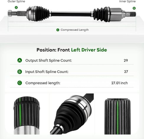 Front Left Driver Side CV Axle Shaft Assembly Fit for Nissan Rogue L4 2.5L 2017–2020 (Not for Hybrid or Special Edition Models),Replace# 66-6467 in Kuwait