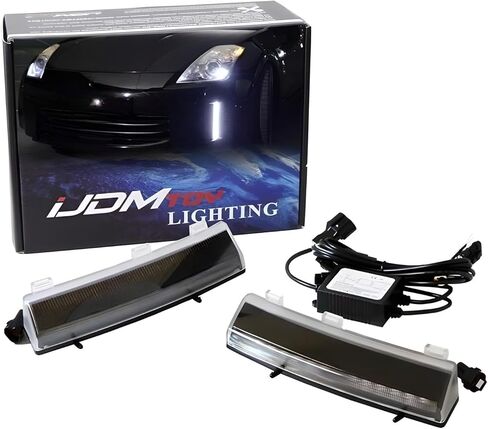 iJDMTOY المصد الأمامي Switchback LED أضواء النهار الجري المتوافقة مع 06-09 Nissan 350z LCI، استبدال عاكس المصد المناسب تمامًا مدعوم بمصابيح LED بيضاء وعنبرية in Kuwait