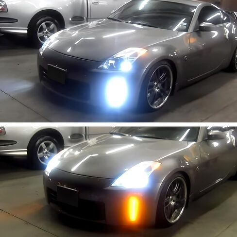 iJDMTOY المصد الأمامي Switchback LED أضواء النهار الجري المتوافقة مع 06-09 Nissan 350z LCI، استبدال عاكس المصد المناسب تمامًا مدعوم بمصابيح LED بيضاء وعنبرية in Kuwait