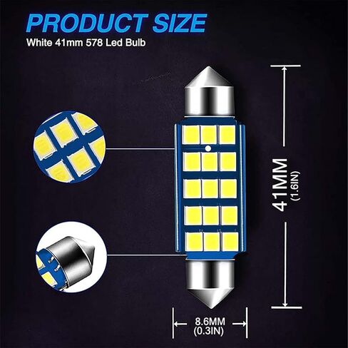 2 PCS 578 LED Bulbs Extremely Bright 1.59inch 6500K White 2835 Chipsets 400LM for LED Interior Dome Map Door Lights Bulbs 211-2 212-2 569 6411 6451 41mm 42mm (White) in Saudi Arabia