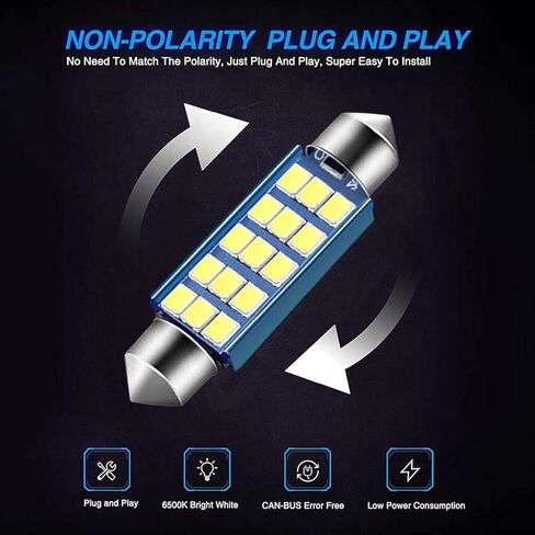 2 PCS 578 LED Bulbs Extremely Bright 1.59inch 6500K White 2835 Chipsets 400LM for LED Interior Dome Map Door Lights Bulbs 211-2 212-2 569 6411 6451 41mm 42mm (White) in Saudi Arabia
