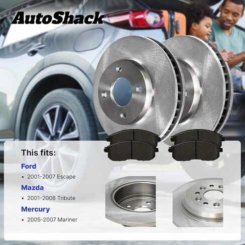 دوارات فرامل أمامية من AutoShack ومنصات سيراميك لسيارات Ford وMazda وMercury، Escape 2001-2007 Tribute 2001-2006 Mariner 2005-2007، 4WD FWD L4 2.0L 2.3L V6 3.0L - 10.94 بوصة (278 مم)، 5 عروات in Kuwait