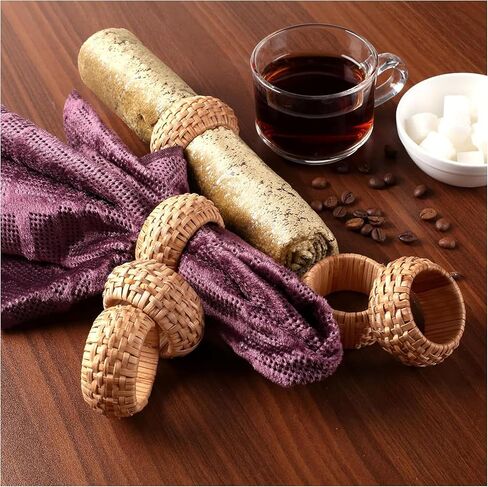 CLEENTABLE Jute Napkin Ring, Hand Wovwn Napkin Rings - 12-Pcs Handmade Rattan Napkin Holders Fall Farmhouse Napkin Rings for Thanksgiving, Christmas, Wedding Table Decoration (Natural) in Saudi Arabia