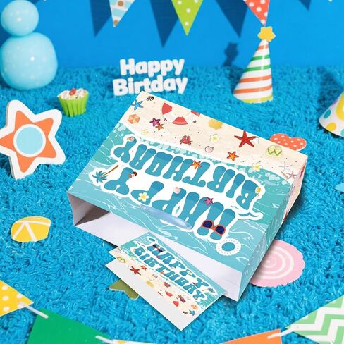 Beach Birthday Gift Bag for Kids, Boys & Girls - Ocean Seashell Themed Happy Birthday Gift Bag with Tissue Paper and Card, Blue Summer Hawaiian Bday Decorations, Baby Shower Party Supplies in Saudi Arabia