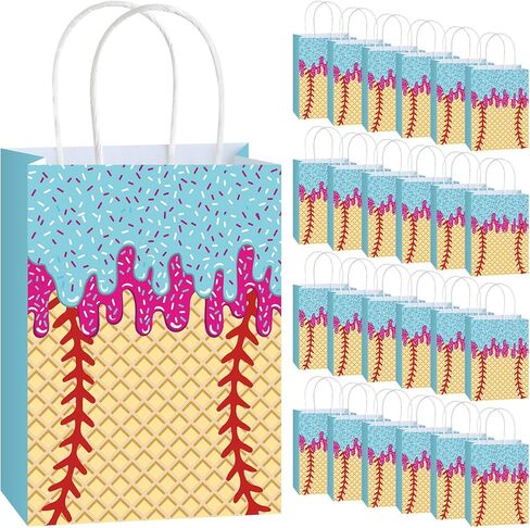 YooNotee 24 Pcs Baseball Ice Cream Drip Party Favor Snack Bags with Handles, Kraft Goodie Treat Bags Baseball Birthday Party, League Team Gifts, Sport Themed Stuff Team Supplies(Mixed) in Saudi Arabia