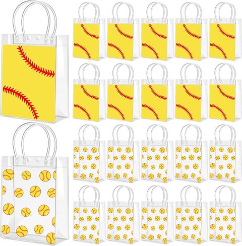 Kosiz 24 Pcs Baseball Clear PVC Gift Goodie Bags with Handles Baseball Theme Party Favor Snack Candy Treat Tote Bag Bulk for Team Gifts Birthday Decorations Supplies, 9.06 x 6.69 x 2.76 Inch in Kuwait
