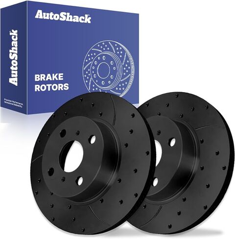 AutoShack Front Brake Rotors for Toyota & Scion, Yaris 2006-2018 Prius C 2012-2019 iQ 2013, FWD L4 1.5L - E-Coated Drilled & Slotted - Black Finish - NightGuard - 10.04" (255 mm), 4-Lug in Kuwait