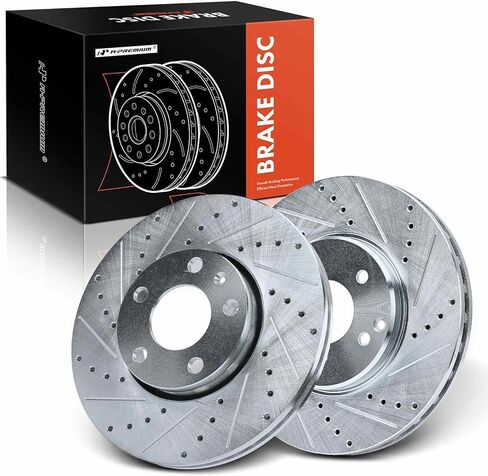 A-Premium 11.81 inch (300mm) Front Drilled and Slotted Disc Brake Rotors Compatible with Select Mercedes-Benz, Chrysler Models - C240/C280/C320/C350/E300/E320/SLK280/CLK350/Crossfire in Kuwait