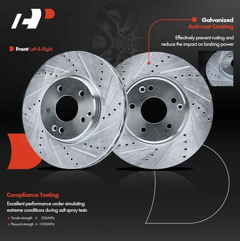 A-Premium 11.81 inch (300mm) Front Drilled and Slotted Disc Brake Rotors Compatible with Select Mercedes-Benz, Chrysler Models - C240/C280/C320/C350/E300/E320/SLK280/CLK350/Crossfire in Kuwait