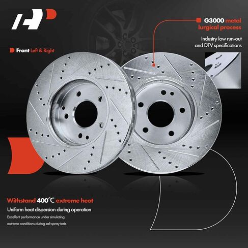 A-Premium 11.81 inch (300mm) Front Drilled and Slotted Disc Brake Rotors Compatible with Select Mercedes-Benz, Chrysler Models - C240/C280/C320/C350/E300/E320/SLK280/CLK350/Crossfire in Kuwait