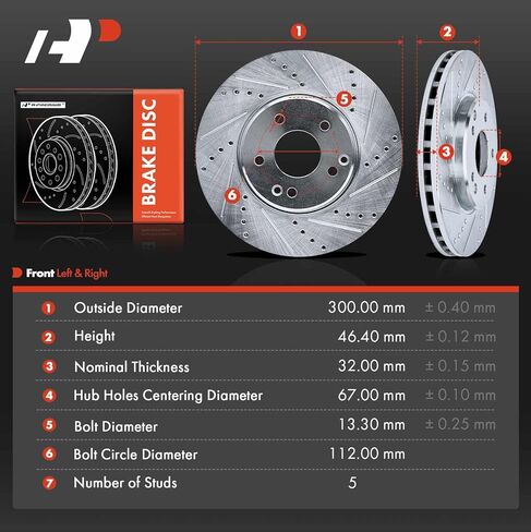 A-Premium 11.81 inch (300mm) Front Drilled and Slotted Disc Brake Rotors Compatible with Select Mercedes-Benz, Chrysler Models - C240/C280/C320/C350/E300/E320/SLK280/CLK350/Crossfire in Kuwait