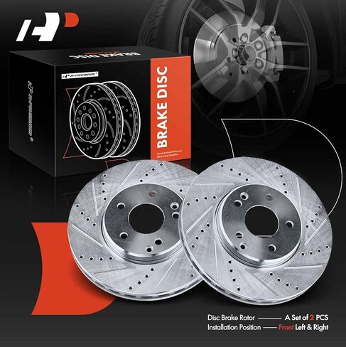 A-Premium 11.81 inch (300mm) Front Drilled and Slotted Disc Brake Rotors Compatible with Select Mercedes-Benz, Chrysler Models - C240/C280/C320/C350/E300/E320/SLK280/CLK350/Crossfire in Kuwait