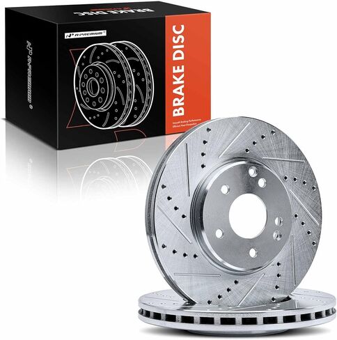 A-Premium 11.81 inch (300mm) Front Drilled and Slotted Disc Brake Rotors Compatible with Select Mercedes-Benz, Chrysler Models - C240/C280/C320/C350/E300/E320/SLK280/CLK350/Crossfire in Kuwait